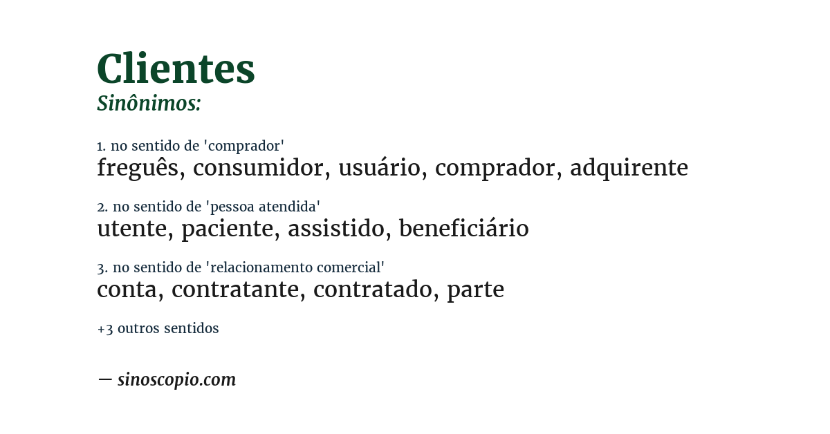 Sinônimo de clientes