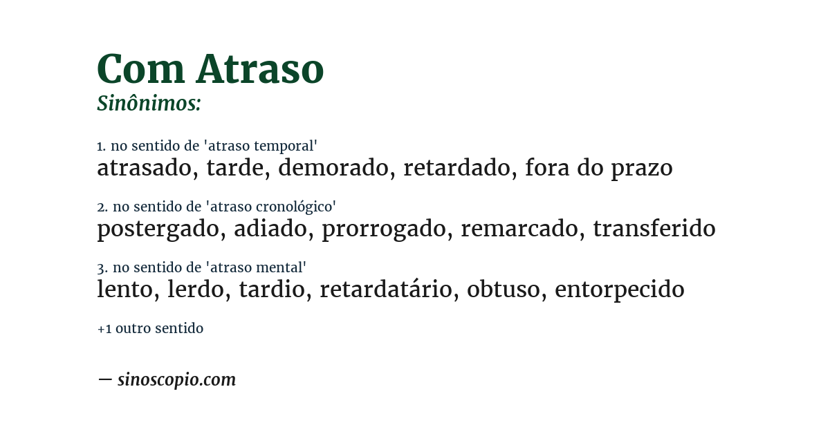 Sinônimo de com atraso