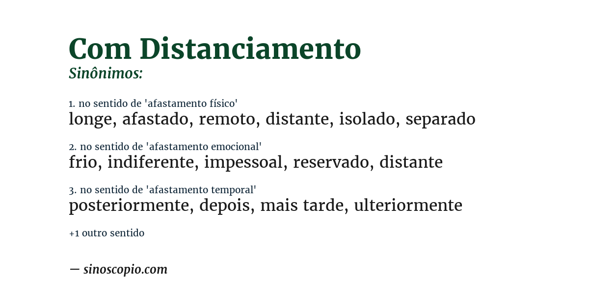 Sinônimo de com distanciamento