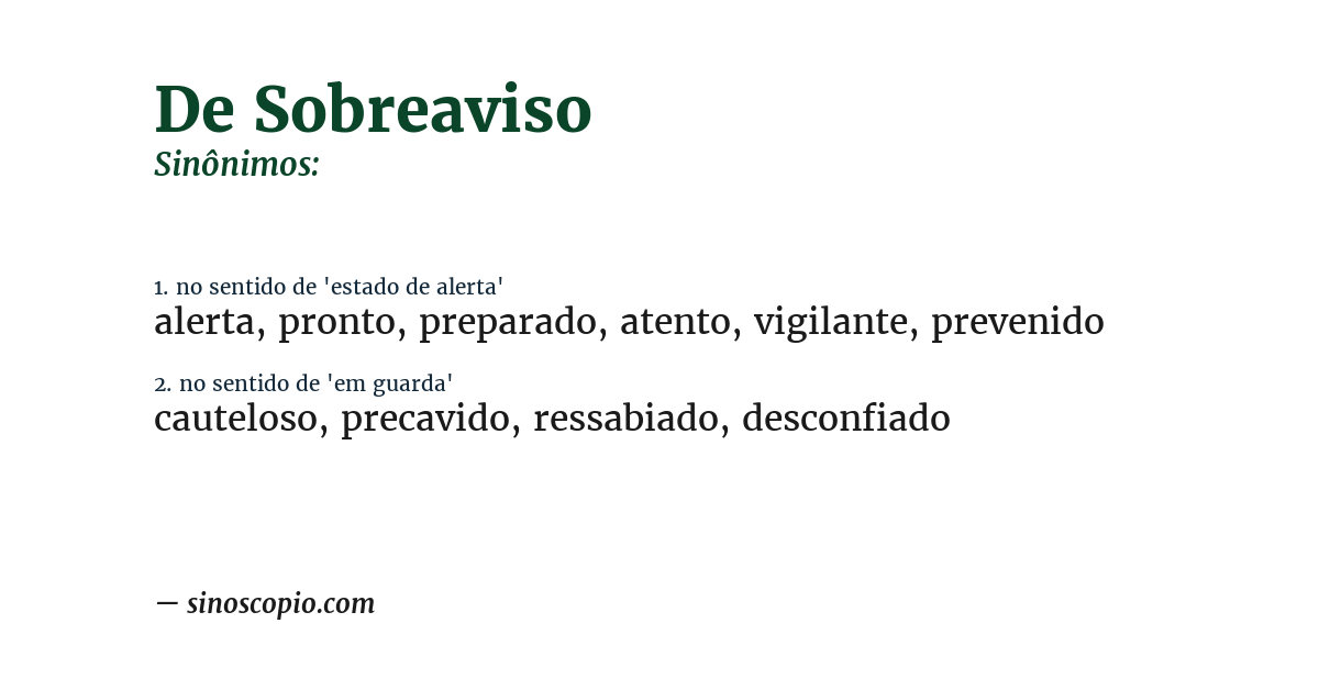 Sinônimo de de sobreaviso