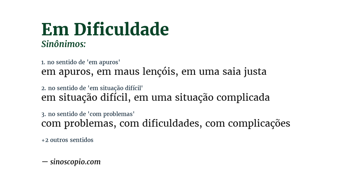 Sinônimo de em dificuldade