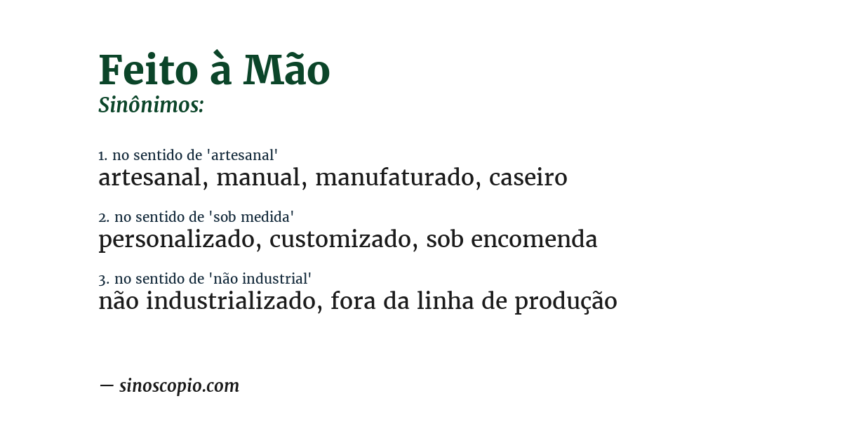 Sinônimo de feito à mão