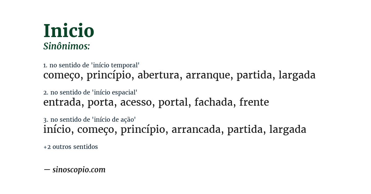Sinônimo de inicio