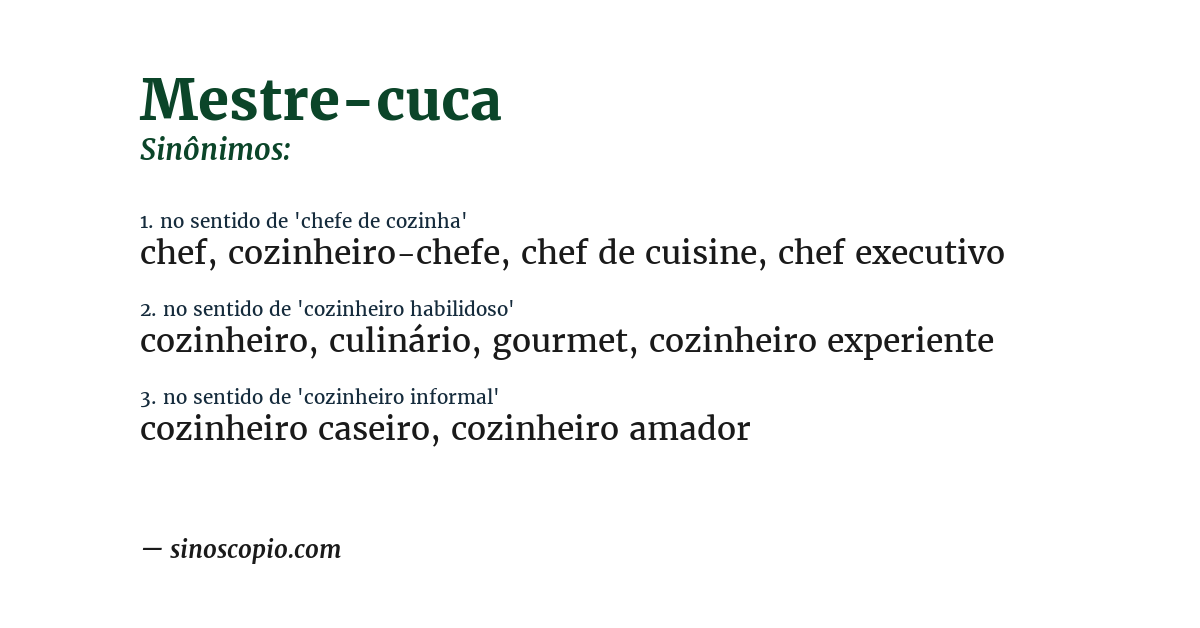 Sinônimo de mestre-cuca