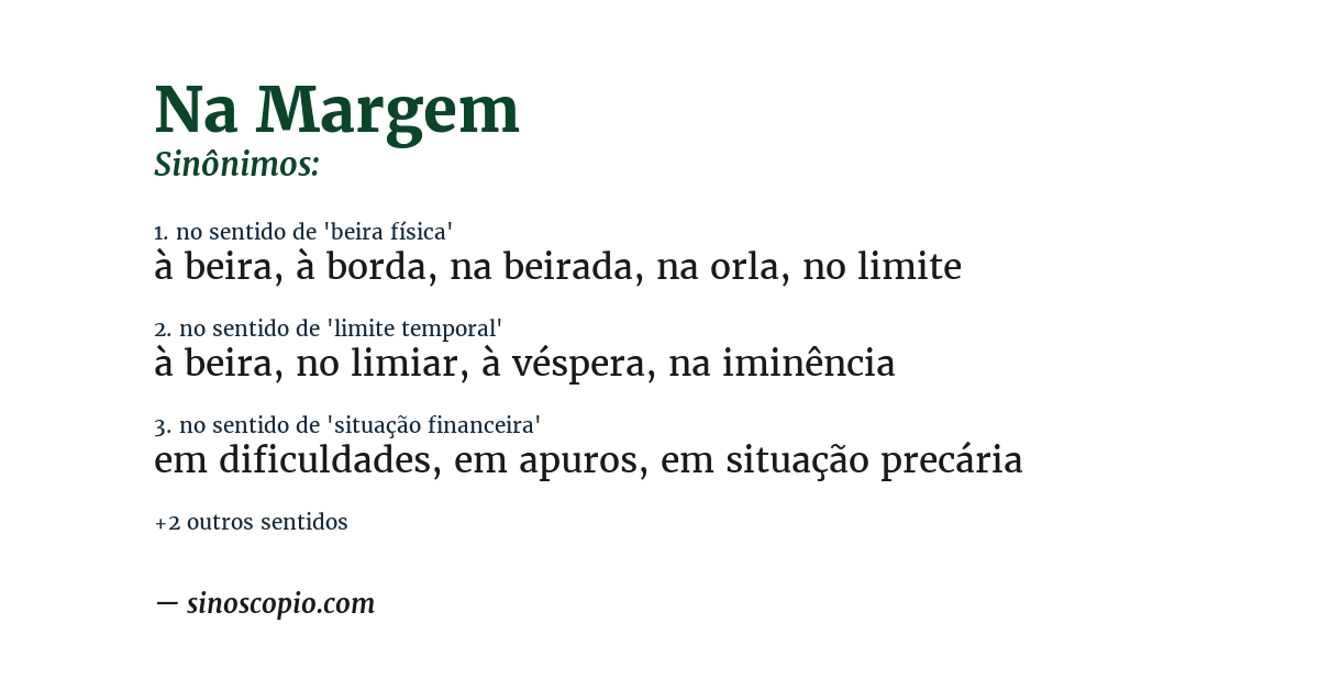 Sinônimo de na margem