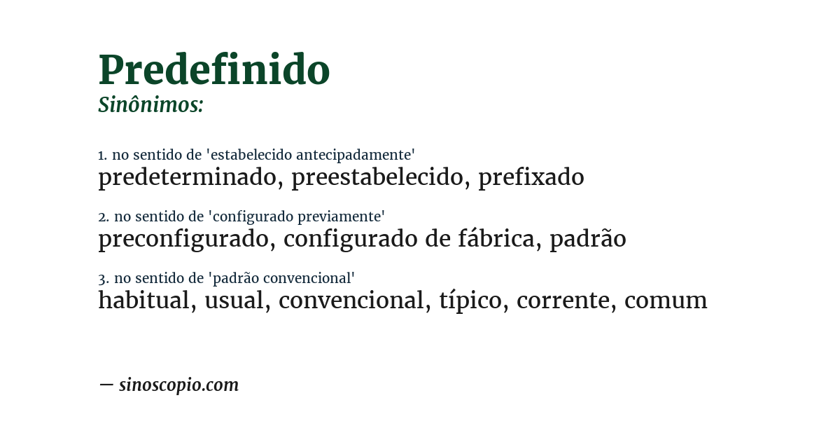 Sinônimo de predefinido