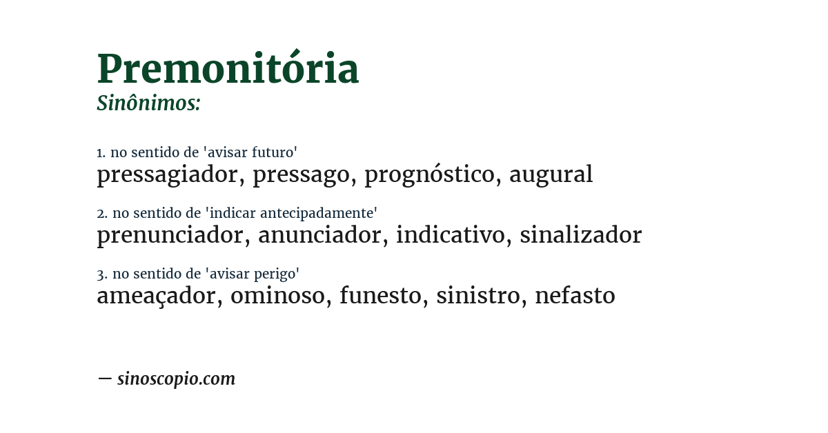Sinônimo de premonitória