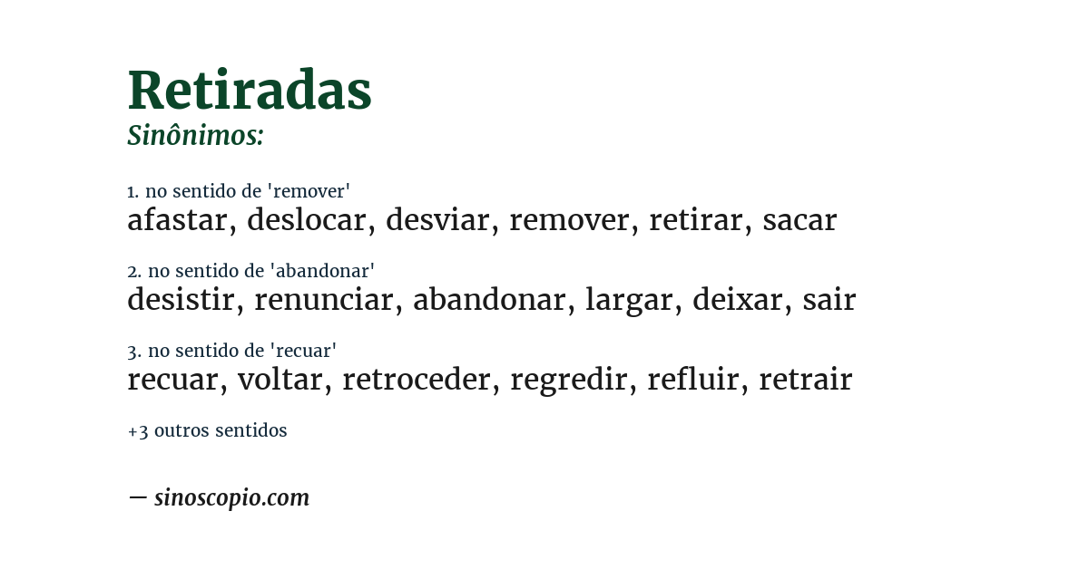 Sinônimo de retiradas