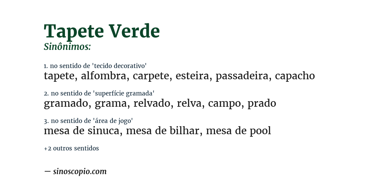Sinônimo de tapete verde