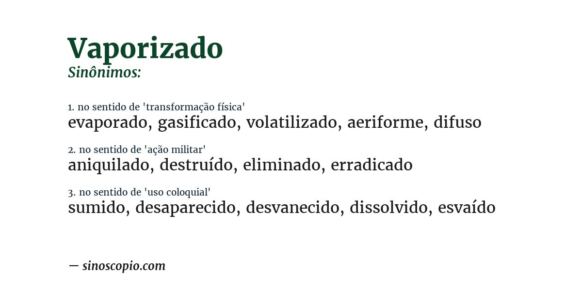 Sinônimo de vaporizado