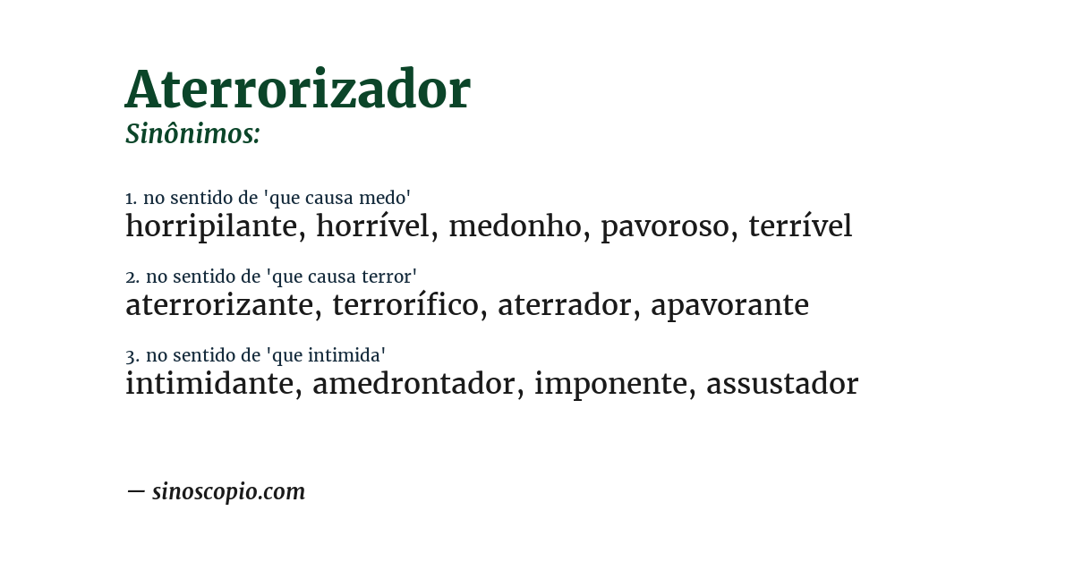 Sinônimo de aterrorizador