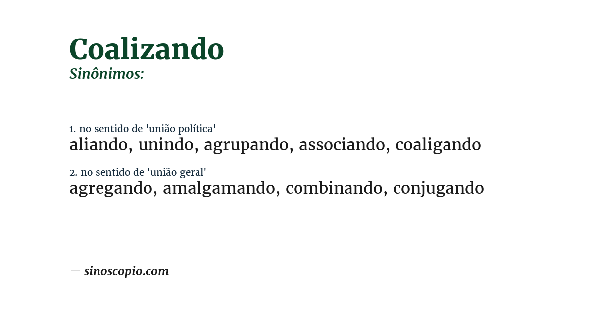 Sinônimo de coalizando
