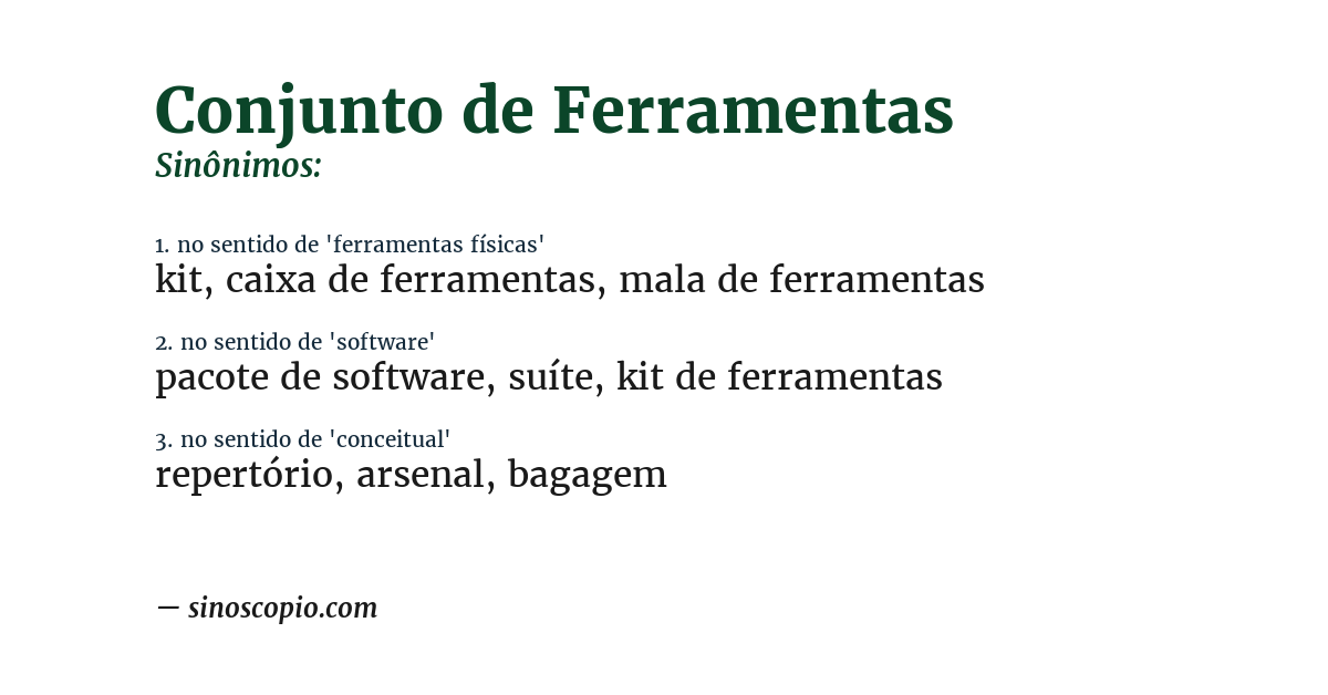 Sinônimo de conjunto de ferramentas