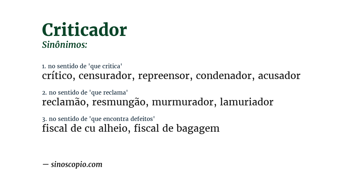Sinônimo de criticador