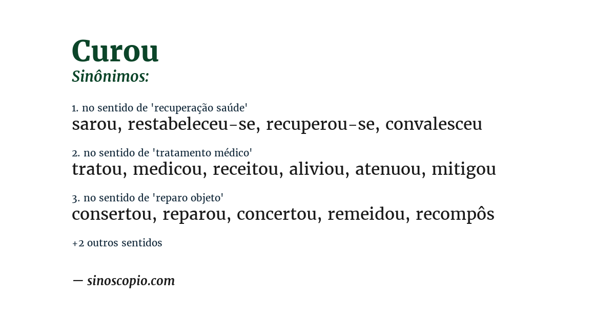 Sinônimo de curou