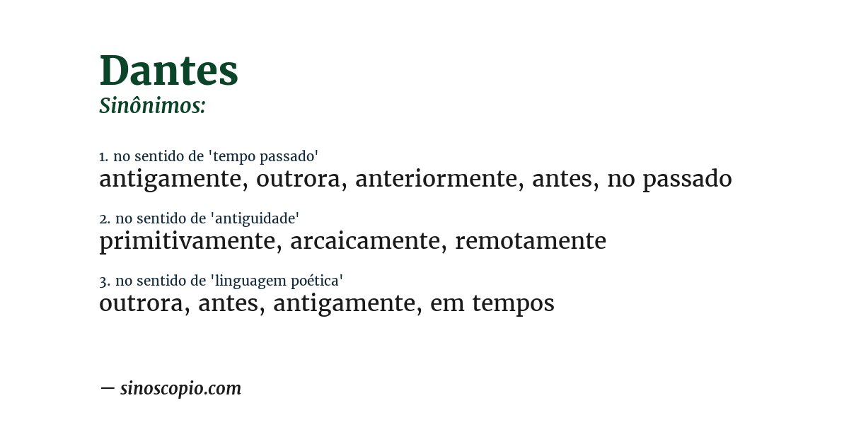 Sinônimo de dantes