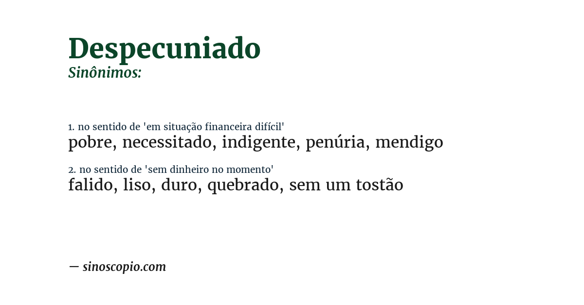 Sinônimo de despecuniado