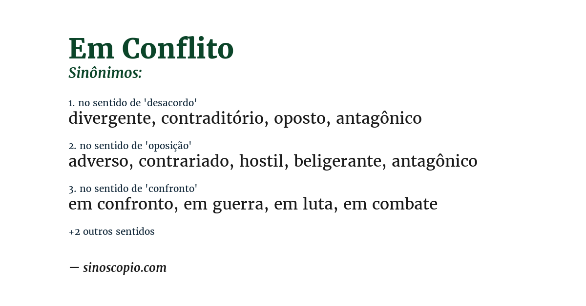 Sinônimo de em conflito