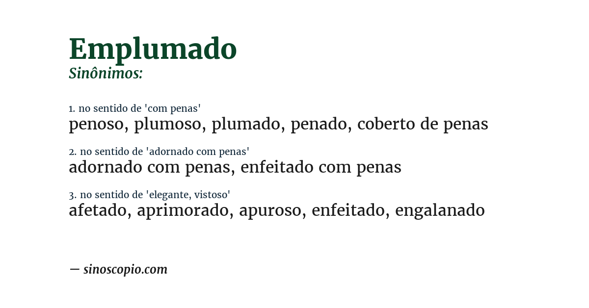 Sinônimo de emplumado