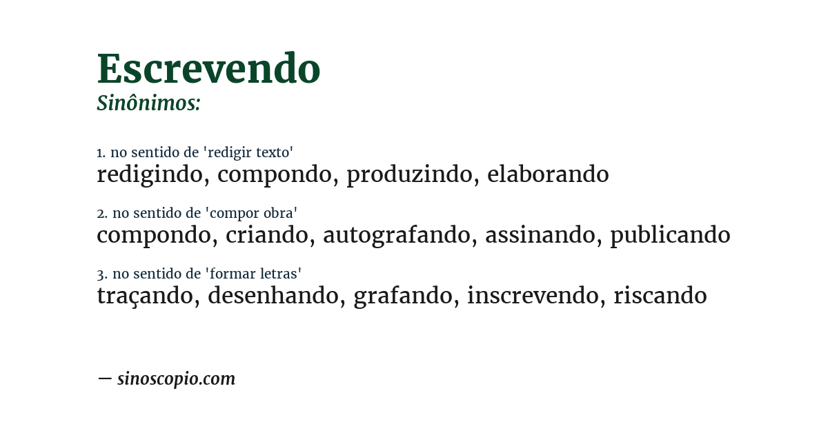 Sinônimo de escrevendo