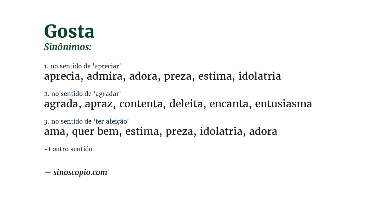 Sinônimo de gosta