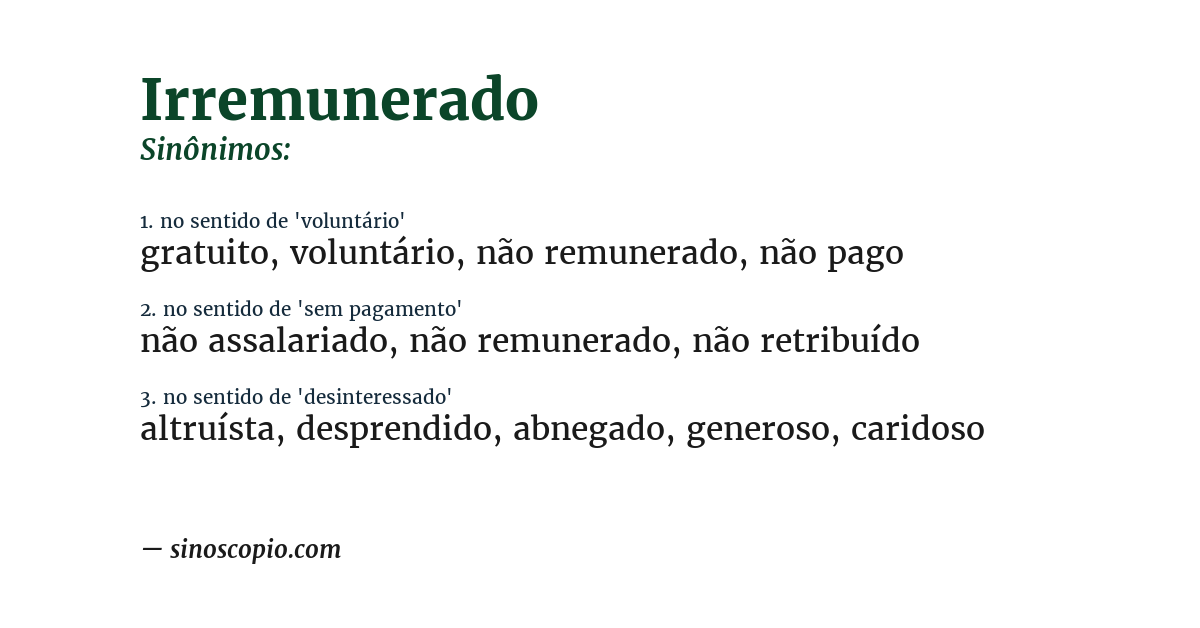 Sinônimo de irremunerado