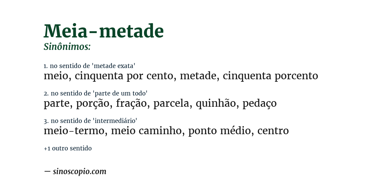 Sinônimo de meia-metade