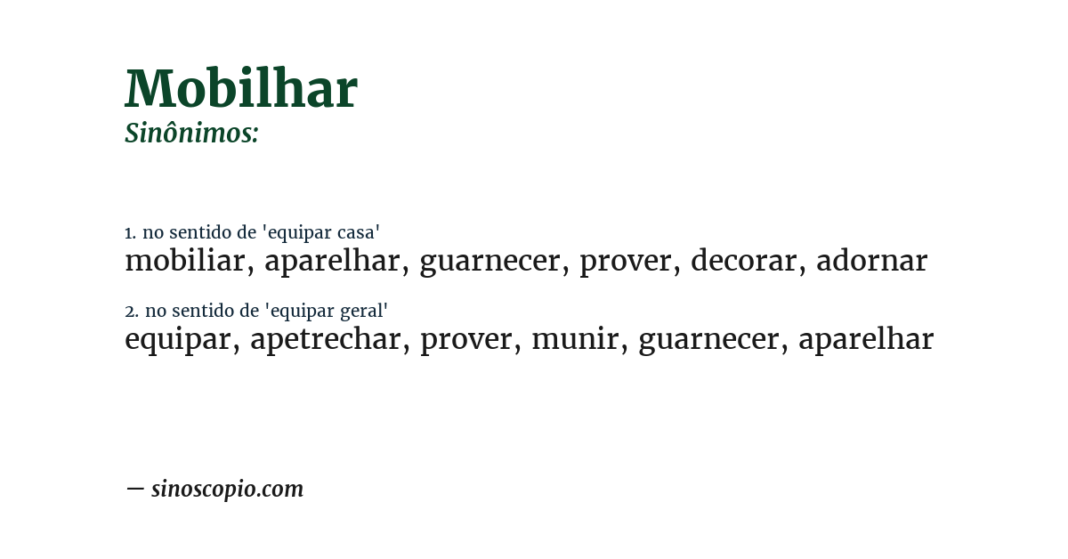 Sinônimo de mobilhar