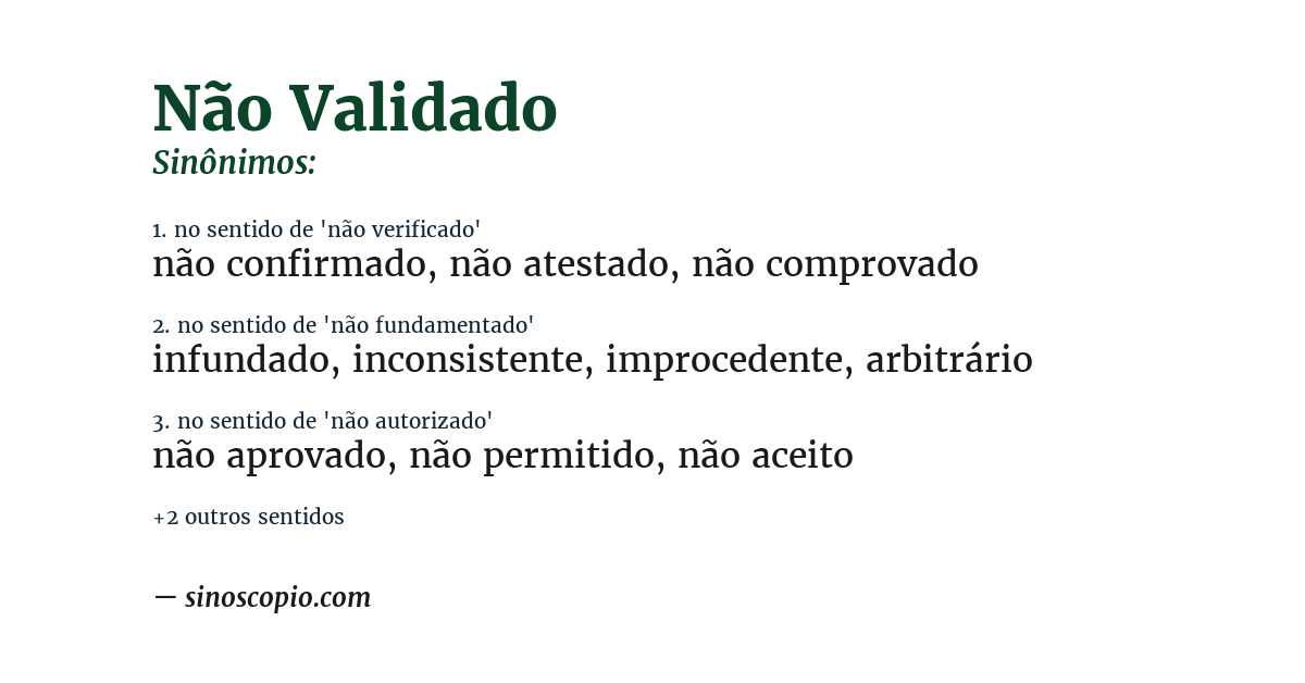 Sinônimo de não validado