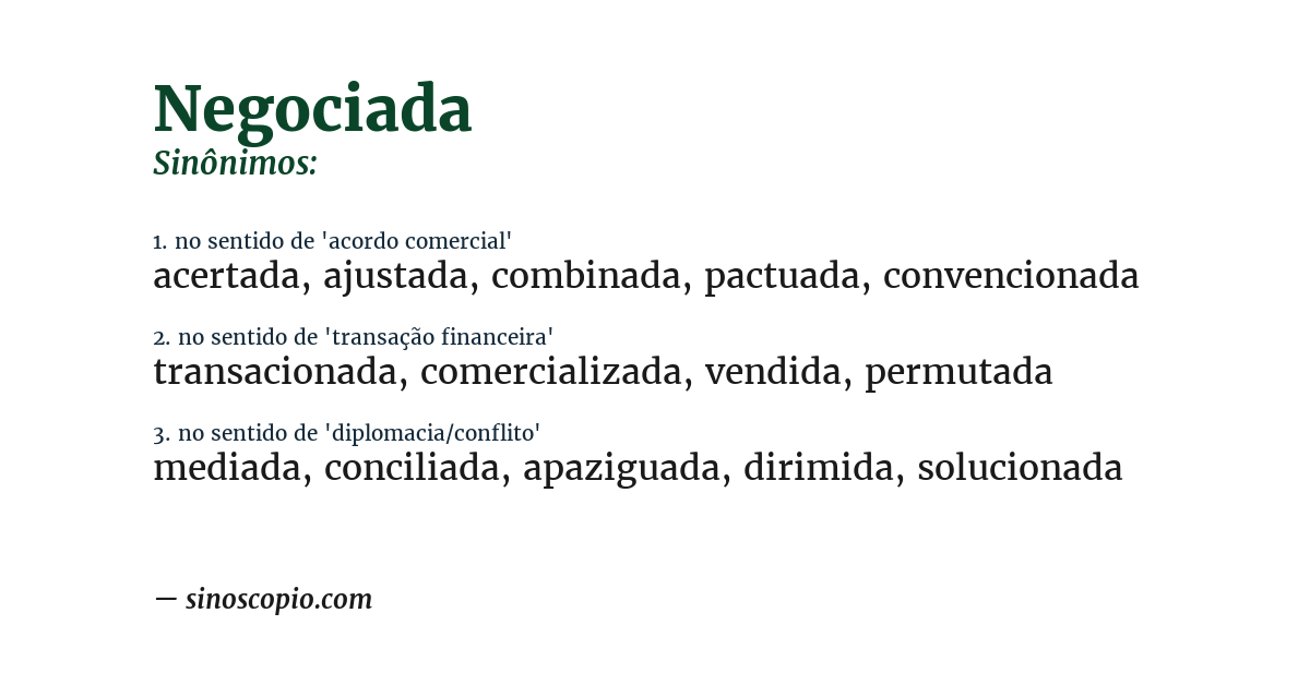 Sinônimo de negociada
