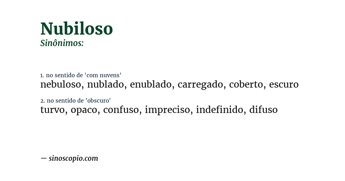 Sinônimo de nubiloso
