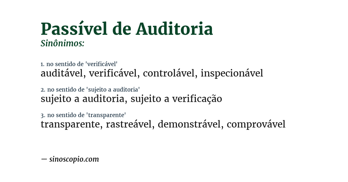 Sinônimo de passível de auditoria