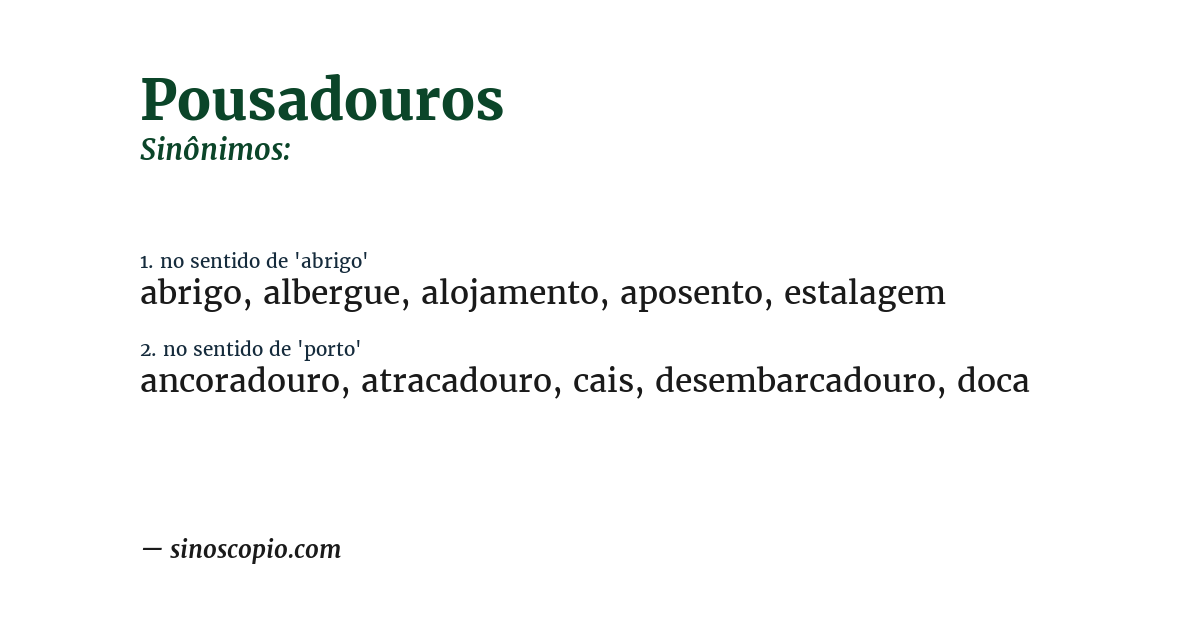 Sinônimo de pousadouros