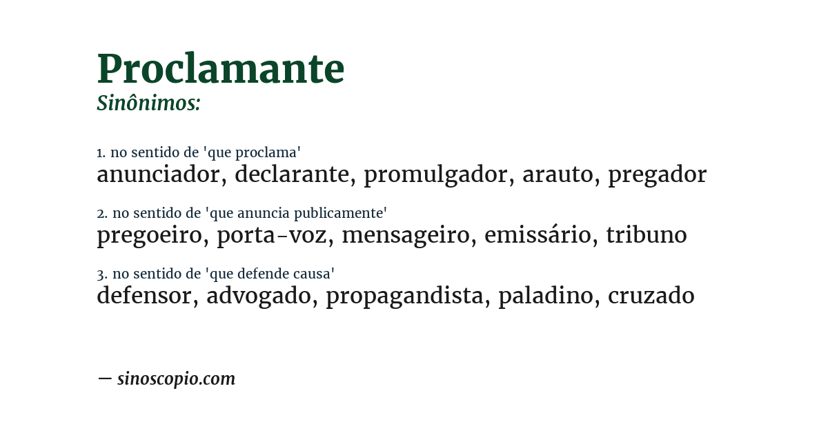 Sinônimo de proclamante