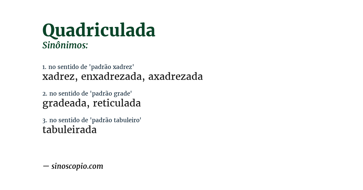 Sinônimo de quadriculada
