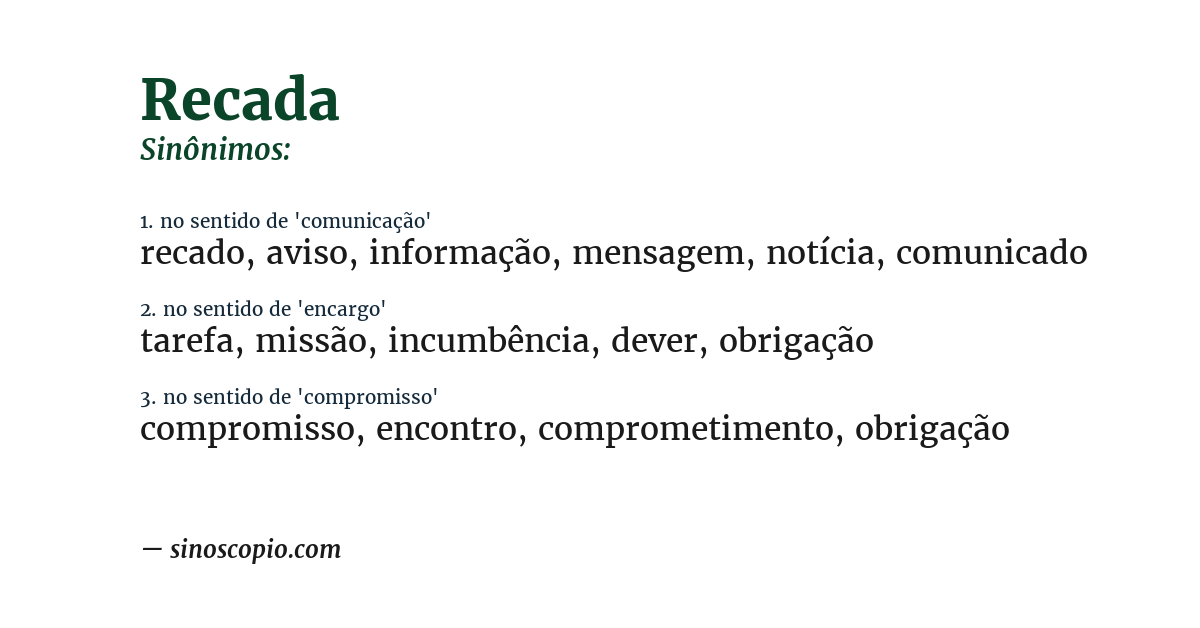 Sinônimo de recada
