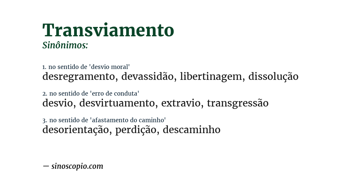 Sinônimo de transviamento