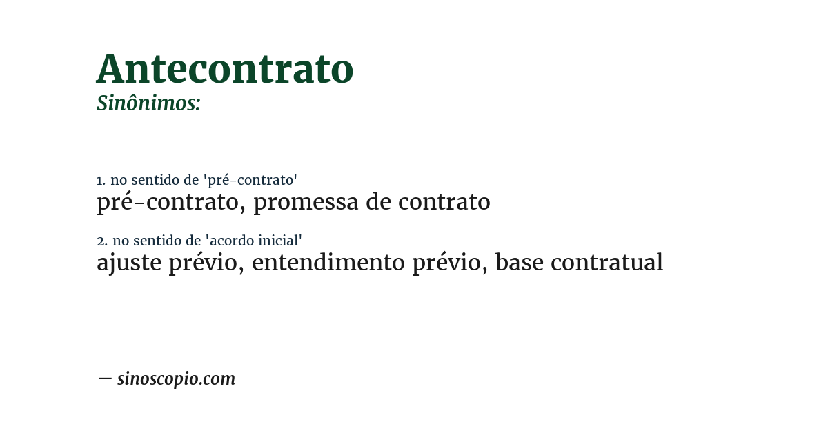 Sinônimo de antecontrato