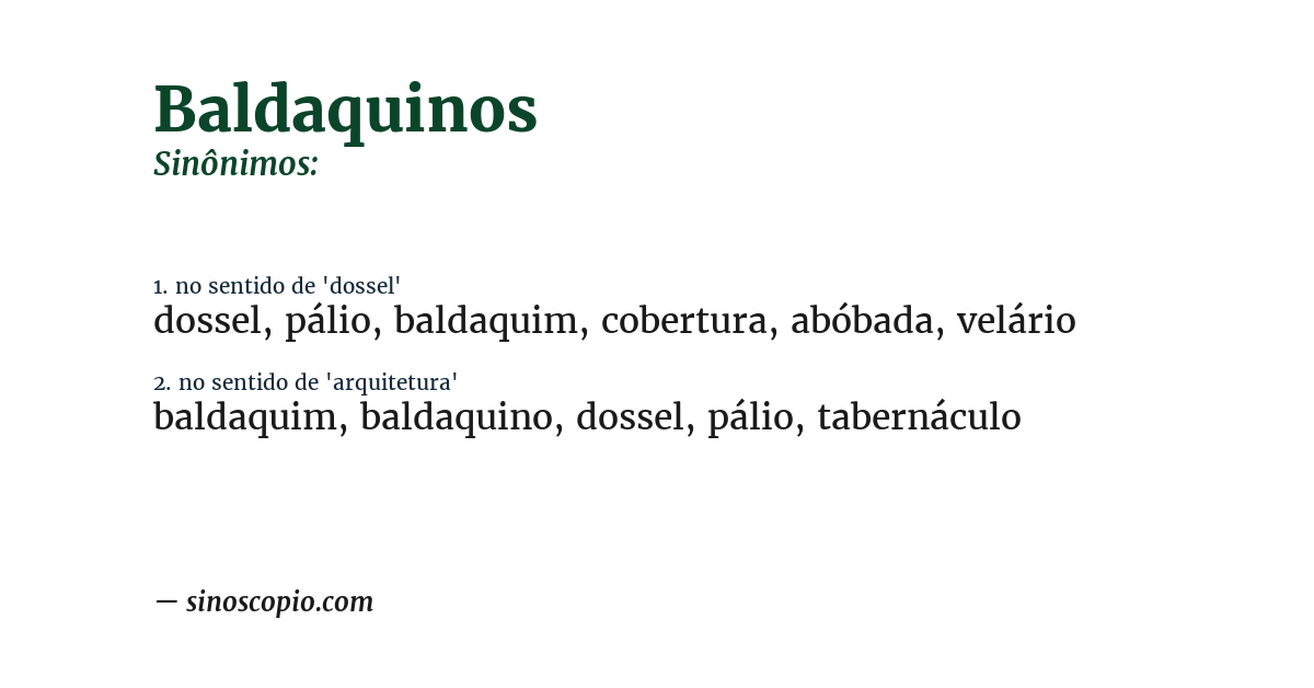 Sinônimo de baldaquinos