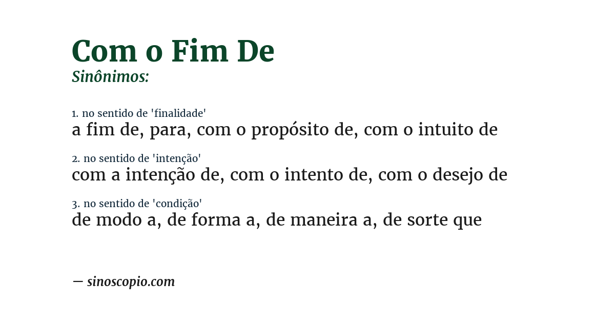 Sinônimo de com o fim de
