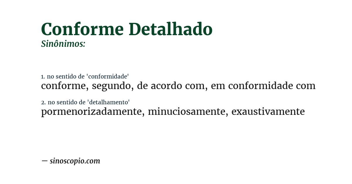 Sinônimo de conforme detalhado