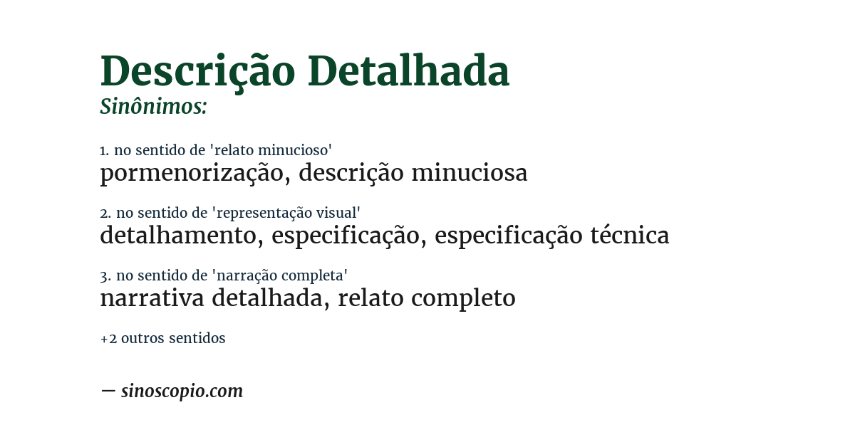 Sinônimo de descrição detalhada