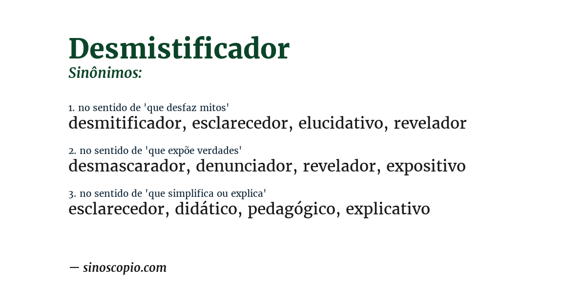 Sinônimo de desmistificador