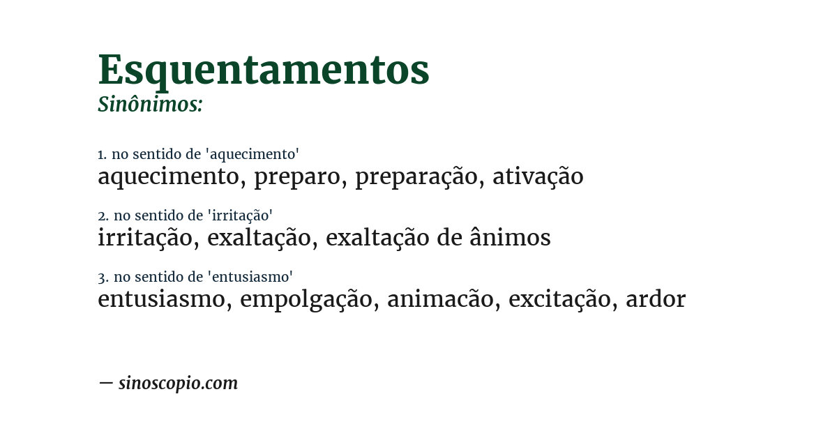 Sinônimo de esquentamentos