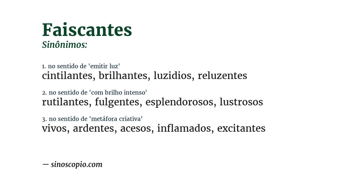 Sinônimo de faiscantes