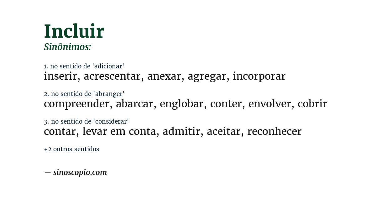 Sinônimo de incluir