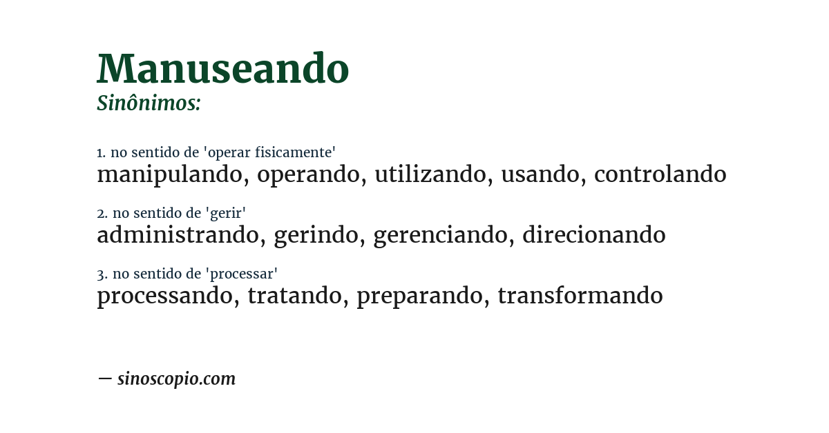 Sinônimo de manuseando