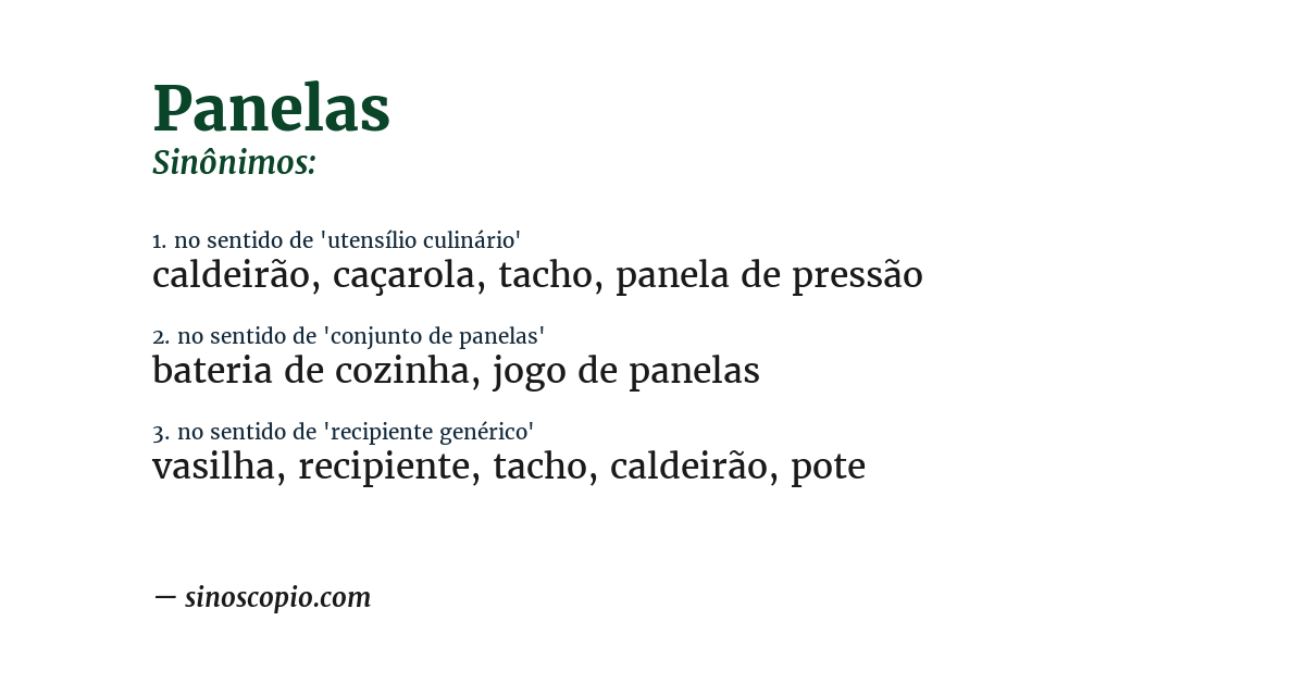 Sinônimo de panelas