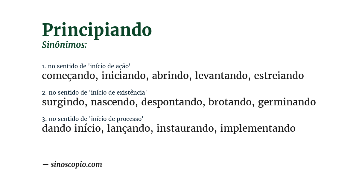 Sinônimo de principiando