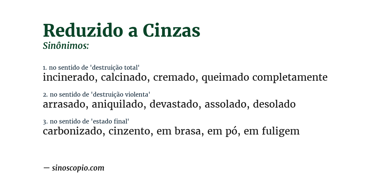 Sinônimo de reduzido a cinzas